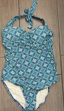 Spanx Assests Blue Medallion Skimming Halter One Piece swimsuit Bathing Size XL