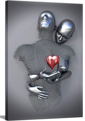 Framed Wall Art for Bedroom 3D Metal Effect Love Heart Couple Wall Art Decor for