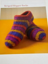 Striped Slipper Socks Knitting Pattern Felting Medium Large Pages from Book