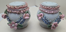 Vintage Capodimonte Salt  Pepper Shaker Set Unbranded Floral Design w/ Ruffles