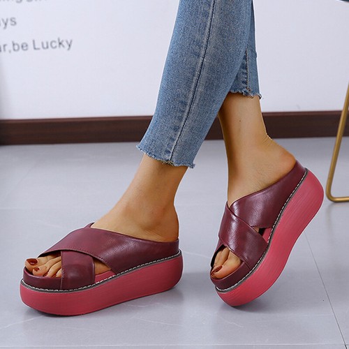 Sandali donna plateau zeppa mules comodi slip on cinturini punta aperta misura estiva - Foto 17 di 60