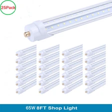 25 Pack 8FT Led Tube Light Bulbs FA8 Led Shop Light 65W T8 T12 Single Pin 5000K