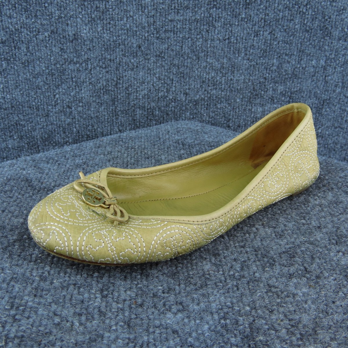 Tory Burch Women Ballet Shoes Brown Leather Slip On Size 8