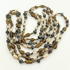 Vintage Orange Brown Earthy Colored Art Glass Beaded Very Long Necklace 60"