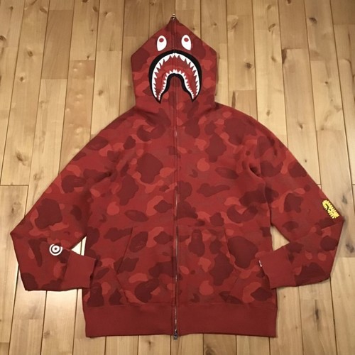 Men's XL Jacquard shark full zip hoodie a bathing ape bape Red camo Used - Picture 2 of 9