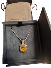 David Yurman 14k 925 Sterling Silver Petit Albion Pendant Necklace Pave Diamonds