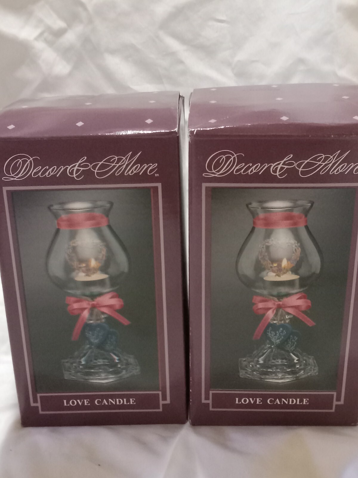 Vintage House of Lloyd 4 Love Candle Holders Heart Pedestal Glass NIB