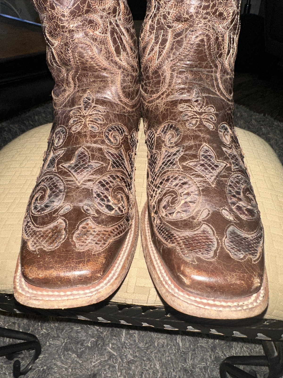 Corral Vintage Chocolate Black Python Inlay Cowbo… - image 4