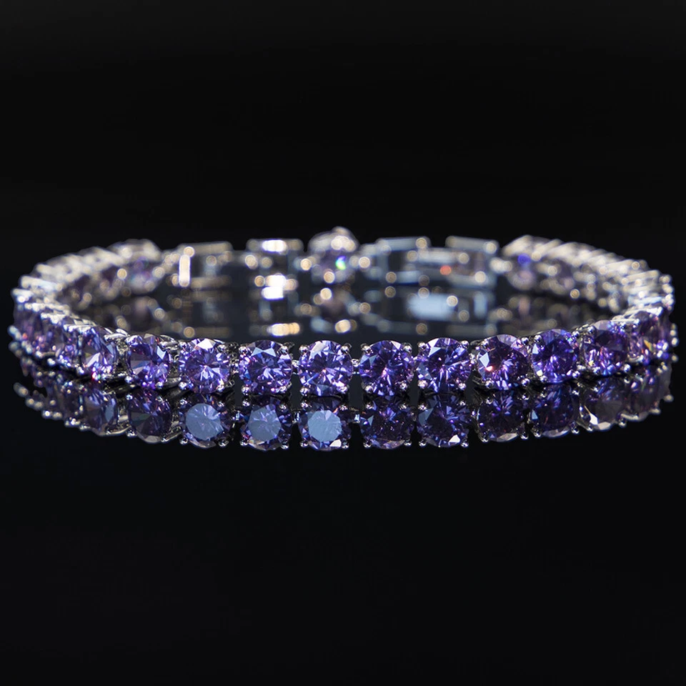 New 6mm Classical Round Purple Amethyst Gemstone Silver Women Charm Bracelets - Image 3 of 4