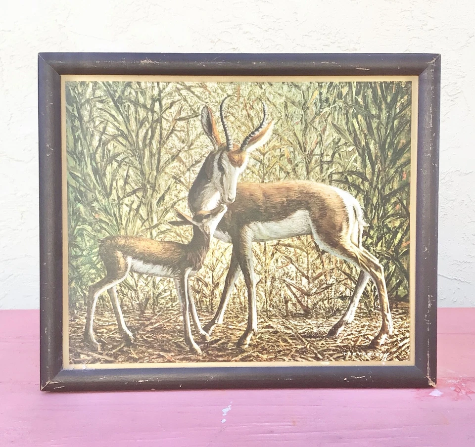 Vintage 1973 Vladimir Tretchikoff Mother and Child Framed Deer Wall Art Print - Image 4 of 4