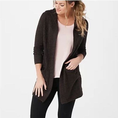 NWT Barefoot Dreams CozyChic Lite Relaxed Hooded Cardi with Pockets Sz XS - Picture 2 of 13