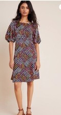 Maeve Anthropologie Geometric Print Dress Womens 4 Multicolor Puff Short Sleeve
