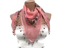Women Scarf, Pink Scarf, Turkish Scarf, Cotton Scarf, Handmade Scarf, Flower Sca