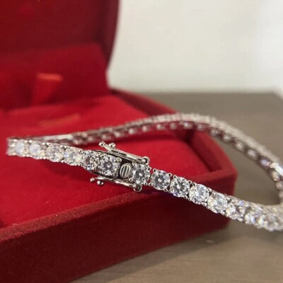 7.0 TCW RUNDSCHLIFF weißes MOISSANIT TENNIS ARMBAND IN 14K WEISSGOLD PLATTIERT