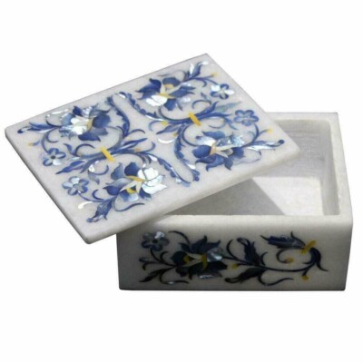 6 Zoll X 4 Zoll Weiß Marmor Schmuckkästchen Perlmutt-Inlay Mosaik Intarsien K...