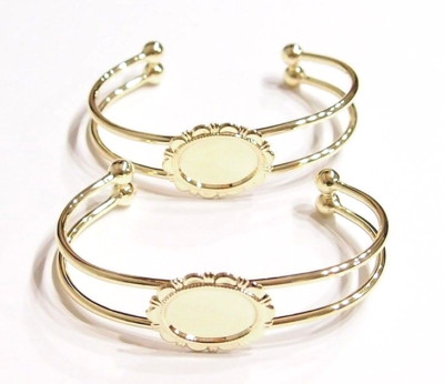 2 of 18x13mm Shiny Gold Victorian Closed Loop Cuff Bracelet Settings 4 Cabochons