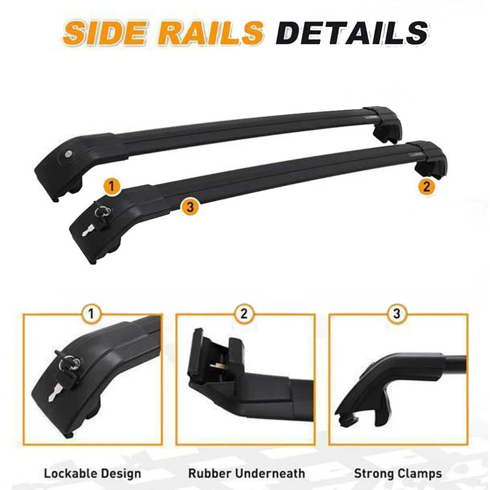 2Pc Fit for Audi Q7 2009-2015 Lockable Roof Rail Rack Carrier Cross Bar Crossbar - Image 4 of 4