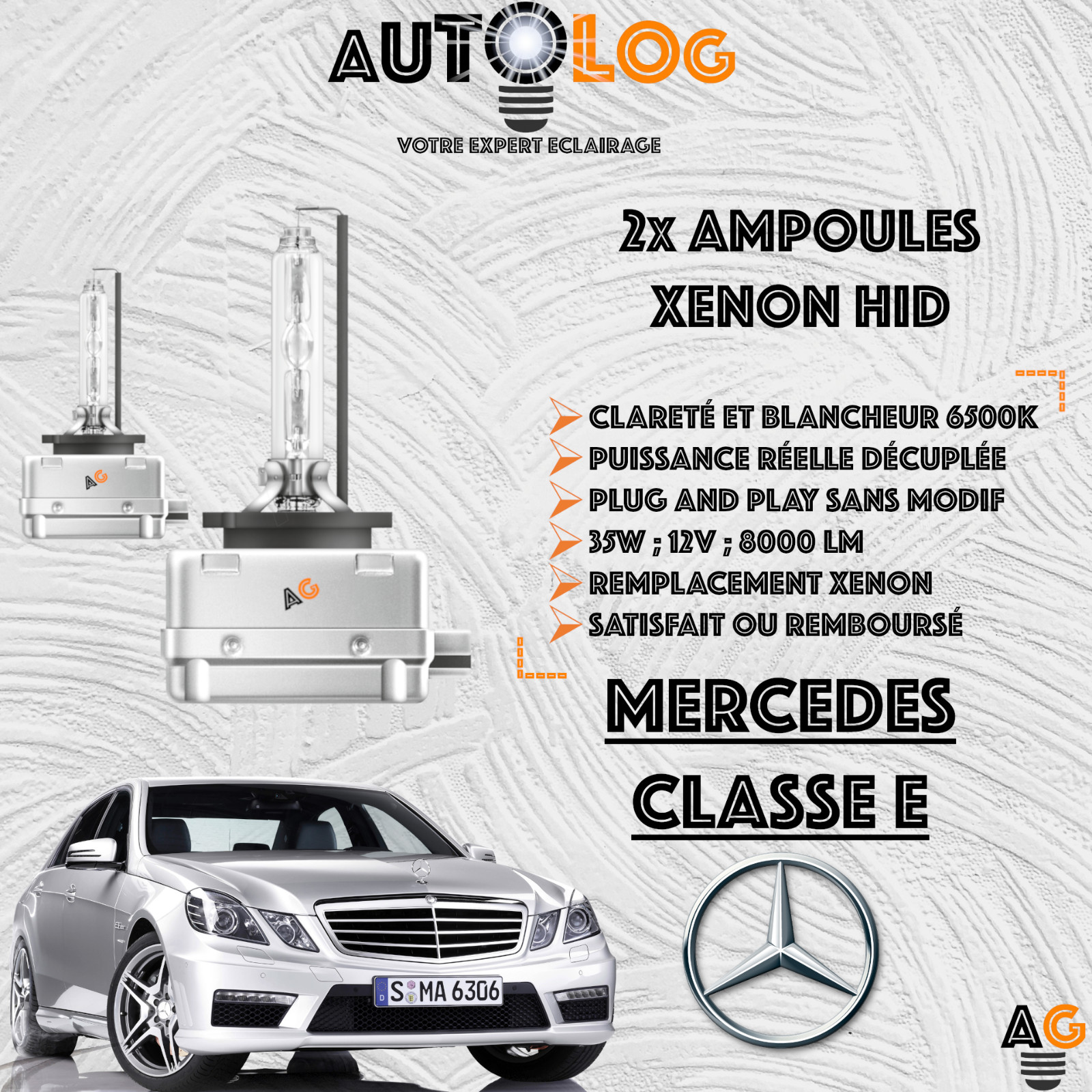 Kit ampoules Xenon Mercedes Classe E de qualité supérieure phares blanc pur d2s 8000k