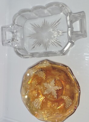VTG Krys-Tol Glass Dish Scalloped Edge Starburst Signed MCM + Carnival Glass 