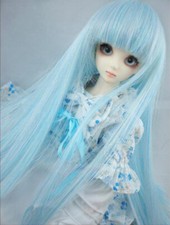 1/4MSD BJD Long Straight Wig Ball-jointed Doll Hair Neat Bangs Ice Blue