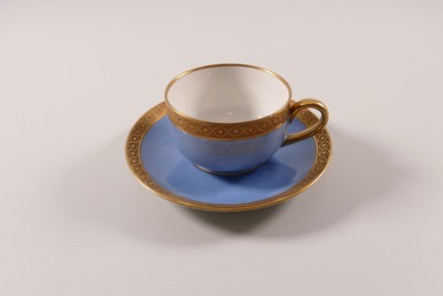 Limoges Leplant Roussely & Co.  Mokka- Sammeltasse Untertasse blau goldener Frie