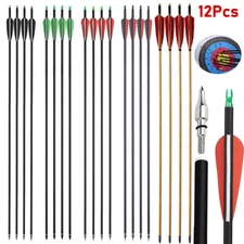 12Pcs Archery 28"/30"/32" Carbon Arrows SP500 Hunting for Compound Recurve Bow