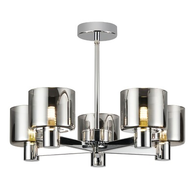 Moderne 5-flammige Chrom halbbündige Deckenlampe mit Rauchglasschirmen