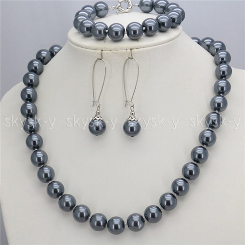 Women Jewelry 12mm Multi-color Shell Pearl Necklace Bracelet Earrings Set - Picture 24 of 41