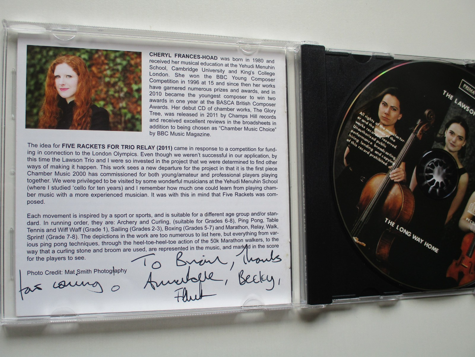 LAWSON TRIO - RARE HAND SIGNED CD - THE LONG WAY HOME - AUTOGRAPHED x 3