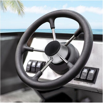 11 inch Steering Wheel Stainless Steel 5 Spokes with Black PU Foam for Boat