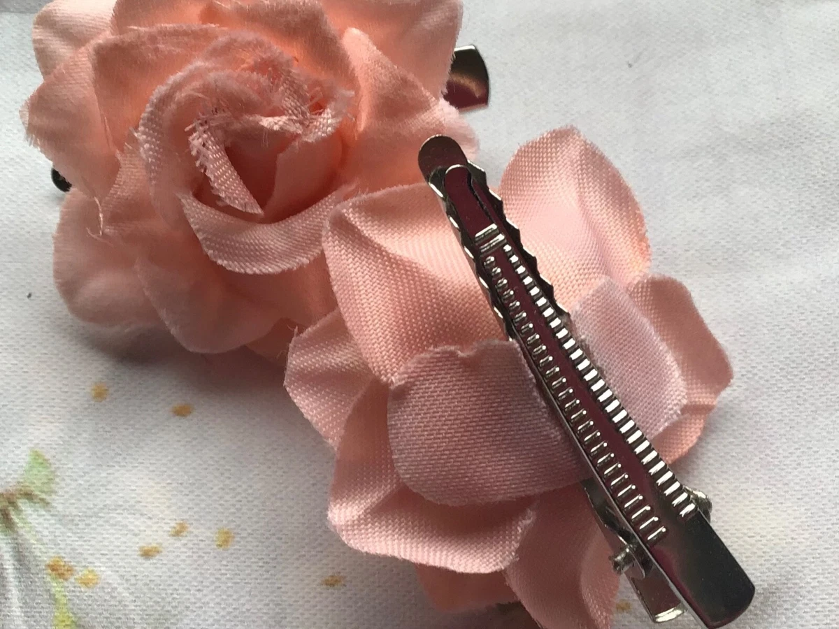 NEW PACK 2 PEACH ROSE FLOWERS 5cm HAIR CLIP FLOWER GRIP SLIDE GIRL