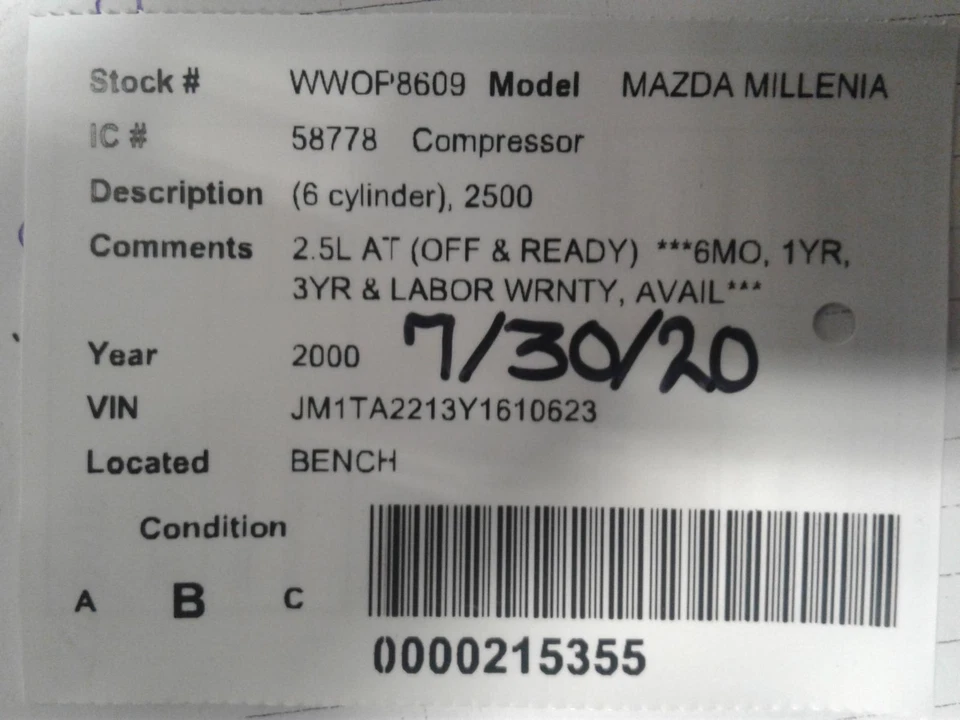 Compresor de aire acondicionado usado se adapta a: Mazda Mazda millenia 2000 6 cilindros 2500 grado B Foto 4 de 4