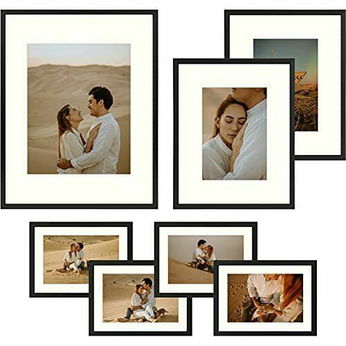 Set of 7 Aluminum Picture Frames Displays One 11x14, Two 8x10, Four 5x7