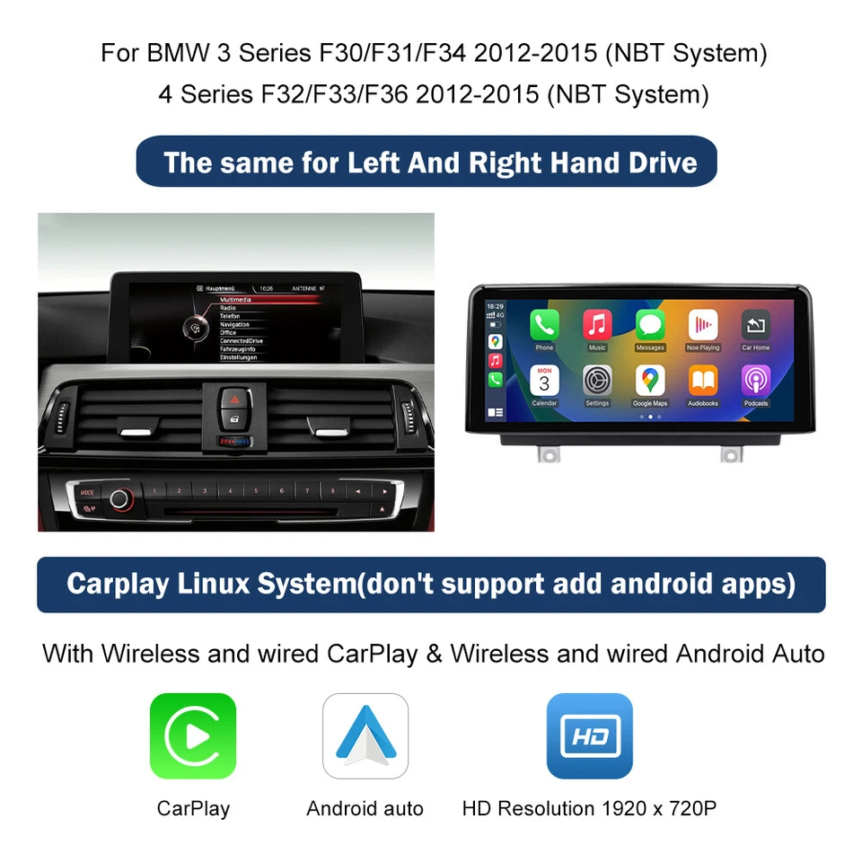 10.25' CarPlay Touchscreen Multimedia For BMW NBT F30 F31 F32 F33 F34 F36 F80  - Image 4 of 4