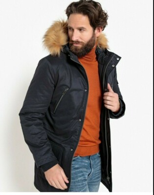 La Redoute Mens Navy Cotton Mix Parka Coat Size M Warm Walking Hiking Jacket £95