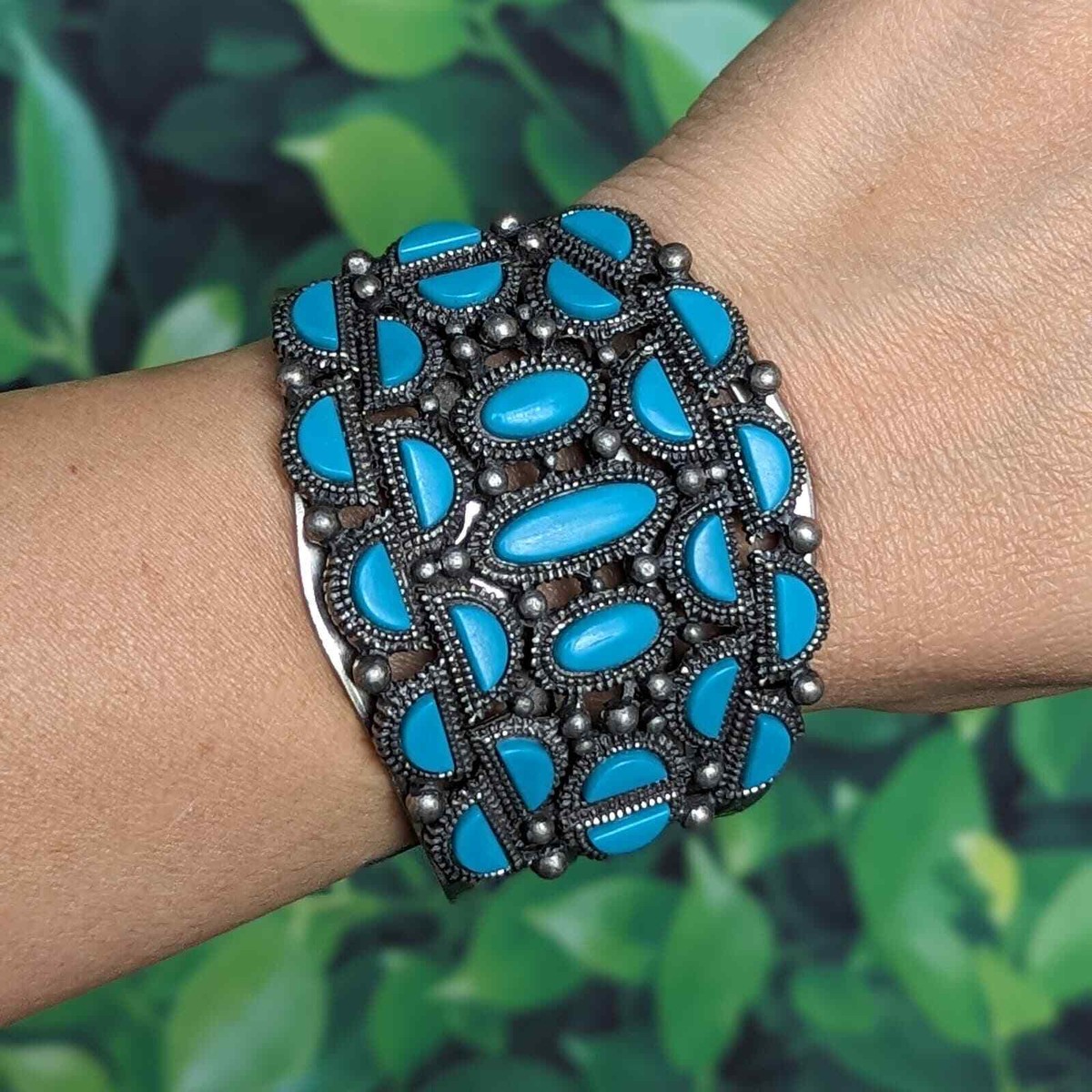 Vintage 70s Chunky Faux Turquoise Cuff Bracelet - Southwest Big