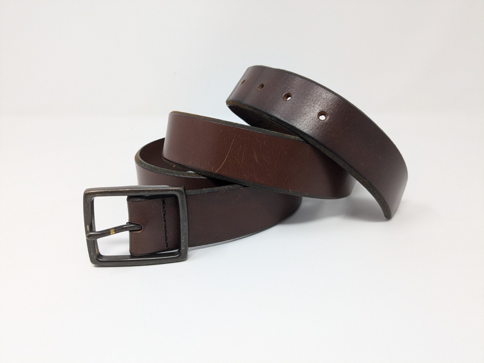 Leather Belt Men's Casual Everyday Size XL Dark Brown With Patinaed Buckle-image