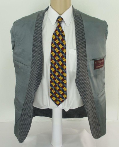 44 R PBM Nordstrom Gray Plaid Tweed Wool 2 Btn Mens Jacket Sport Coat Blazer - Picture 7 of 8