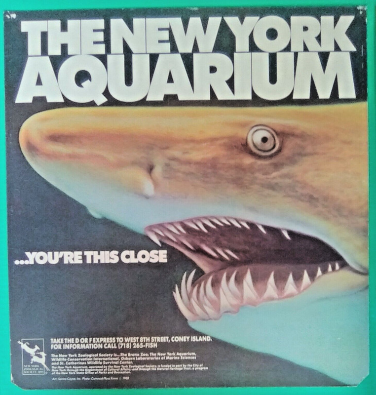 Vintage ART New York Subway Train Poster-New York Aquarium-Shark 1980's