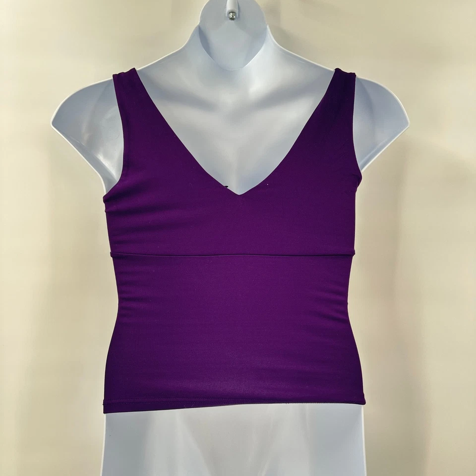 Camiseta sin mangas Balletcore púrpura envolvente cuello en V camiseta elástica media capa Y2K Express Foto 4 de 4
