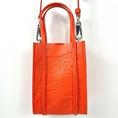 Bimba Y Lola Orange Leather Mini Tote Crossbody Bag Logo Embossed Long Strap