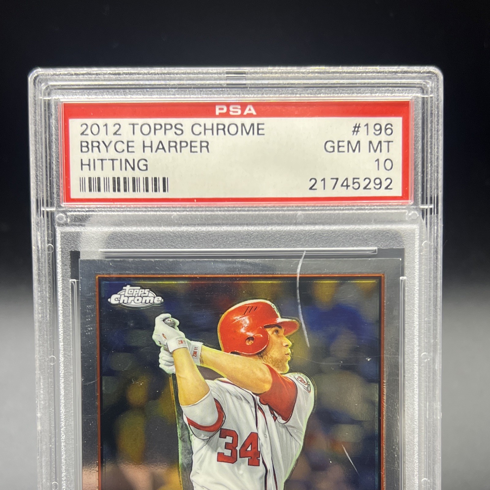 Topps 2012 Chrome Bryce Harper #196 Hitting RC Base Set PSA 10 Graded Card view 3