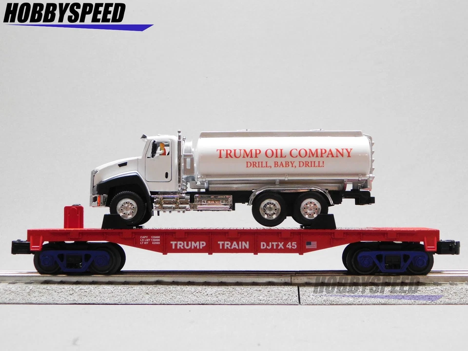 MTH RAILKING DONALD J TRUMP FLAT CARS w TRUCKS 3 PACK O GAUGE train 30-70150 NEW - Image 3 of 4