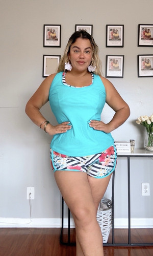 Costume da bagno nuovo 3 pezzi per tutti collo a scoop tankini set pantaloncini bici taglie forti - Foto 5 di 11
