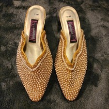 Vintage Gold Beaded Kitten Heels