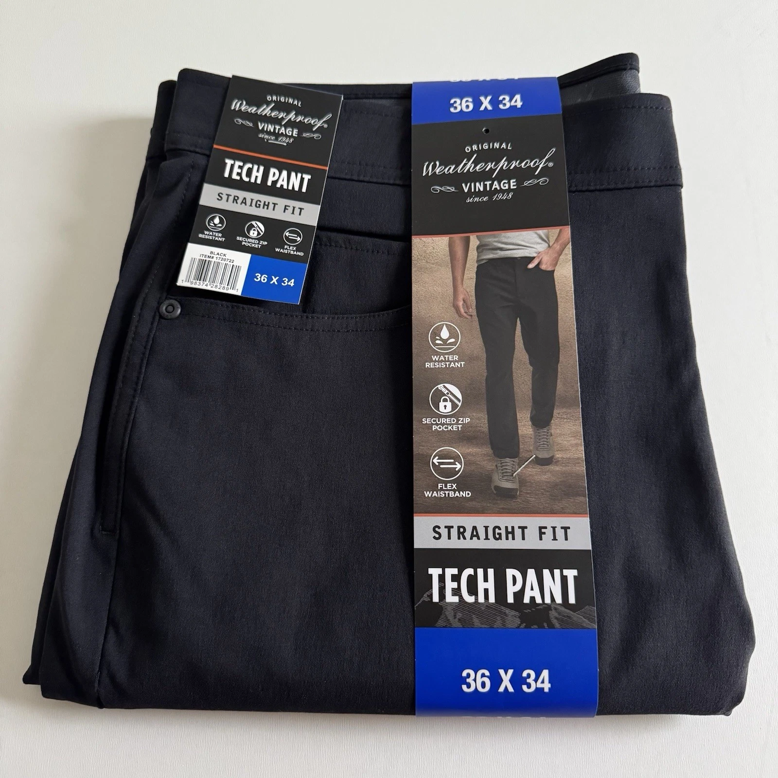 Weatherproof Tech Pants Men’s36x34 Black Straight Fit Water Resistant Stretch