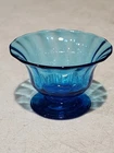STEUBEN OPTIC SWIRL RIB ART GLASS BLUE OPEN SALT CELLAR, c1903-1932