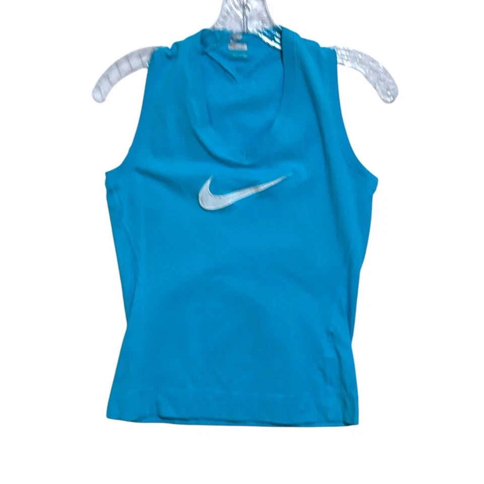 Vtg Nike Y2K Tank Top Womens Sz Small Blue Center Swoosh Retro Fitted Athleisure - Image 4 of 4