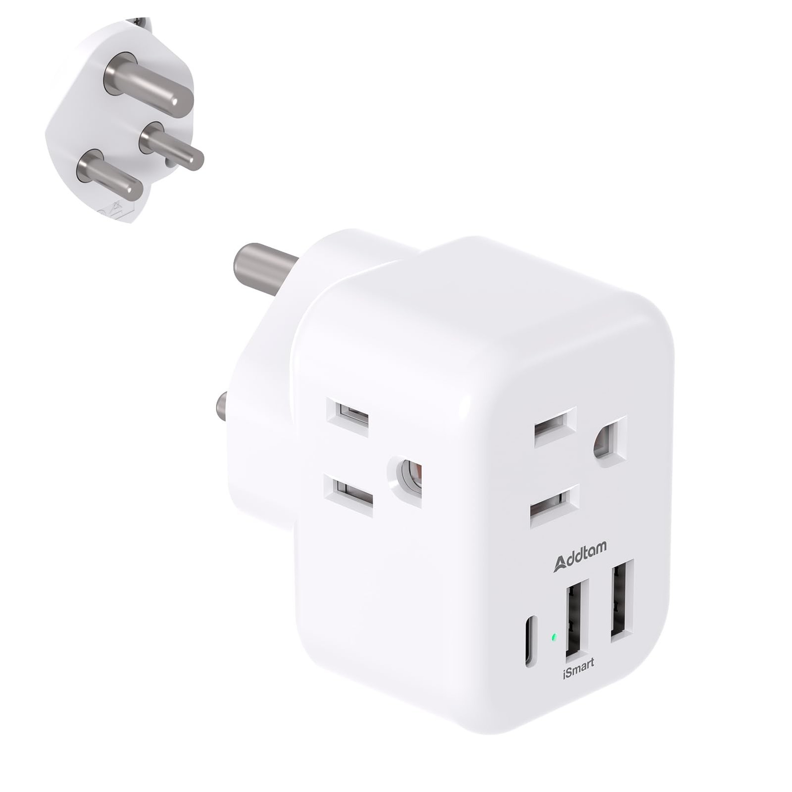 , Addtam Type D Plug Adapter With 3 American Outlets 3 Usb..