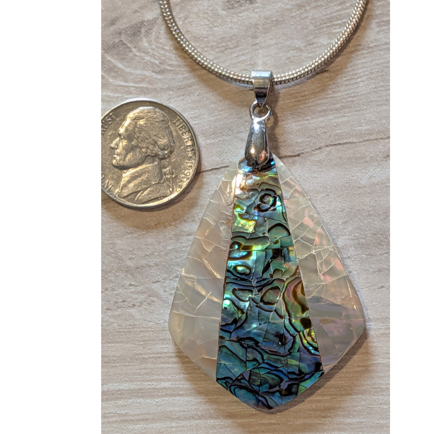 Triangular Shaped Pendant Iridescent Abalone & Mo… - image 2